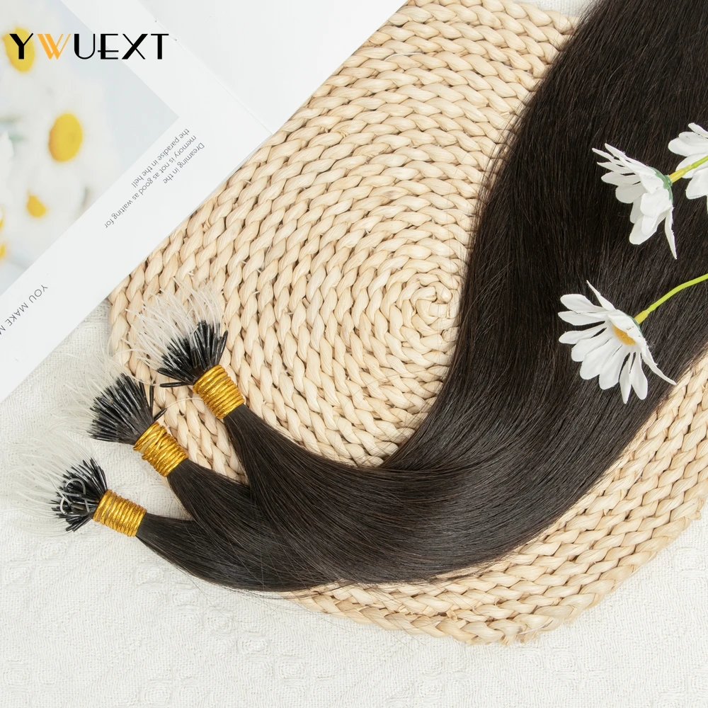 YWUEXT Flexible F Tip Hair Extensions 16''- 24'' Natural Invisible Nano Ring Hair Microlink Human 1g/s Micro Beads
