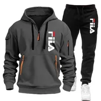 Ensemble de survêtement à capuche pour homme, automne-hiver, sweat-shirt chaud à col rond avec cordon de serrage, pantalon de jogging, ensemble sportif quotidien 2 pièces 5