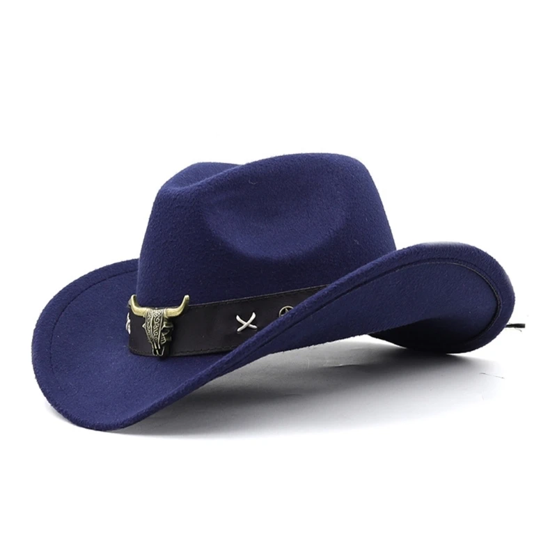 652F Funny Party Hats Cowboy Hat for Womens Fedora Western Hat Cowboy Leathers Band Costume Dress Up