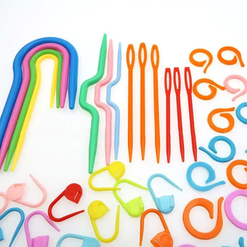 LXAD 53Pcs Plastic Crochet Hooks Stitch Markers Counter Knitting Needles Tools Set