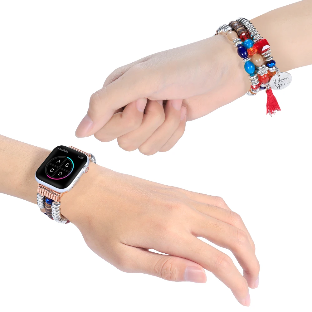 Jewelry Beaded Strap For Apple watch band 45mm 41mm Elastic Bracelet Wristband For iWatch 8 7 6 5 4 3SE 44mm 42mm 40mm 38mm band
