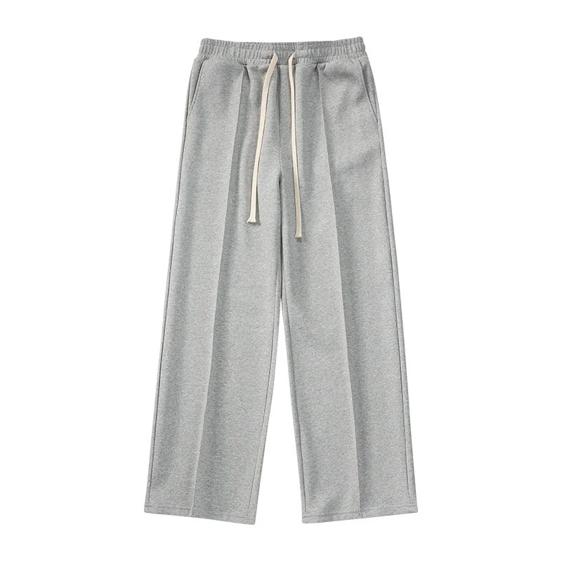 Men's Spring Autumn Solid Pockets Elastic High Waisted Drawstring Casual Loose Straight Leg Wide Leg Trousers Fashion Pants wide leg pants