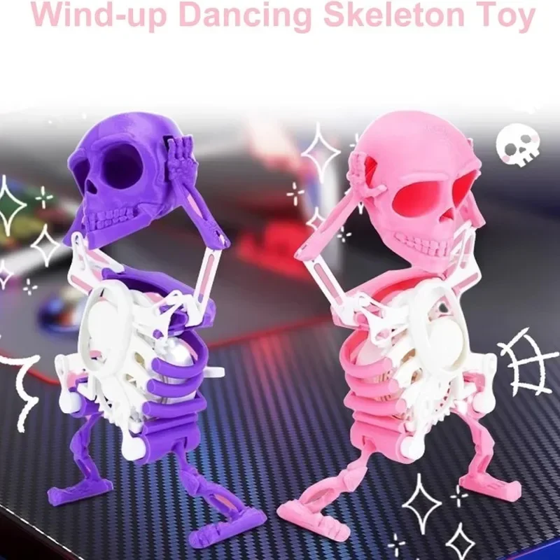 Halloween Toy Wind-up Dancing Skeleton Toy Kids Toddlers Mini 3D Print Shaking Skull Spring Clockwork Funny Halloween Gifts