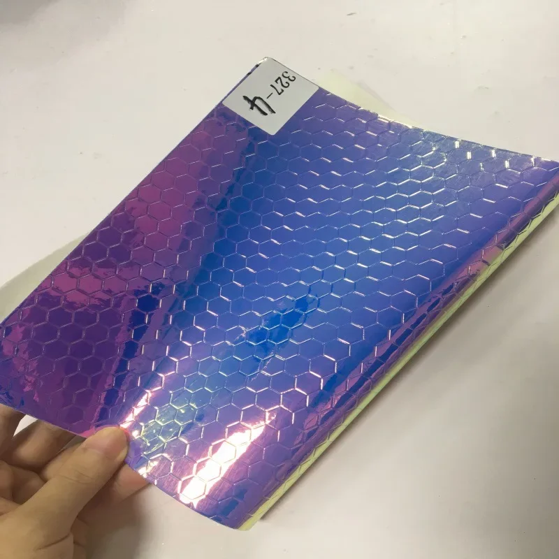 Laser Holographic Hexagonal Waterproof Sanding Resistant PU Leather Handbag Shoe Material Artificial Leather Fabric