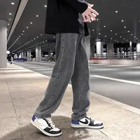 ey Casual Men's Jeans Straight Leg Faionable Retro American High Street Loose Fit Long Pants Teenager Cotton Zipper