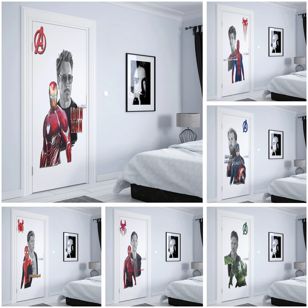Spider-Man Captain America Iron Man Hulk Marvel Movie Superhero Hd Door Sticker Modern Home Room Decorazione Della Parete Arte Estetica