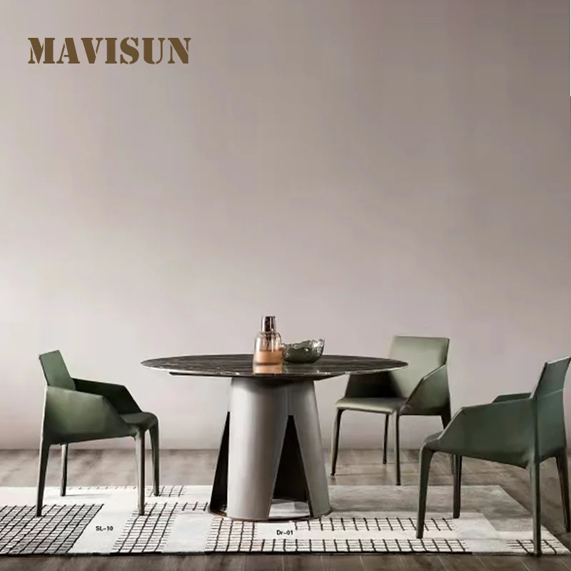 

Hot Sale Light Luxury Round Marble Dining Table And Chair Combination Modern Kitchen Home Simple High Quality Italian