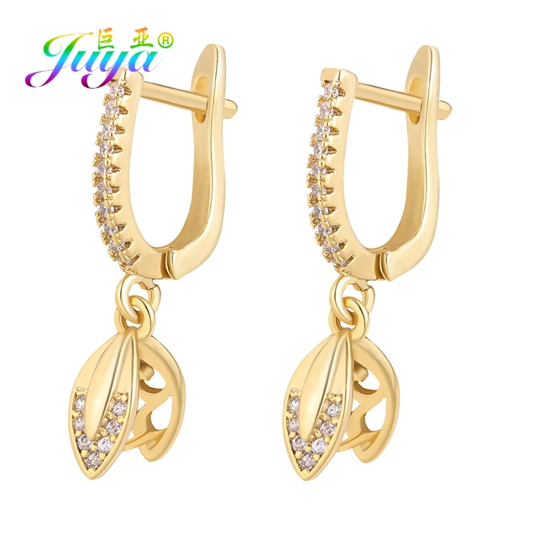 Juya 18K Gold Plated Basic Ear Wire Fixture Hooks Bale Earrings Locks Accessories For DIY Crystal Pearls Jewelry Making