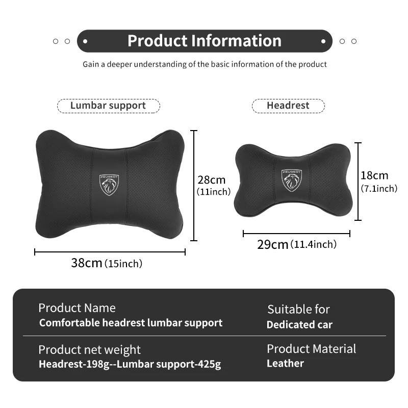 Car Neck Pillow Protective Lumbar Support Breathable Cushion For Peugeot 206 207 208 107 106 205 4008 301 607 108 807 407 508