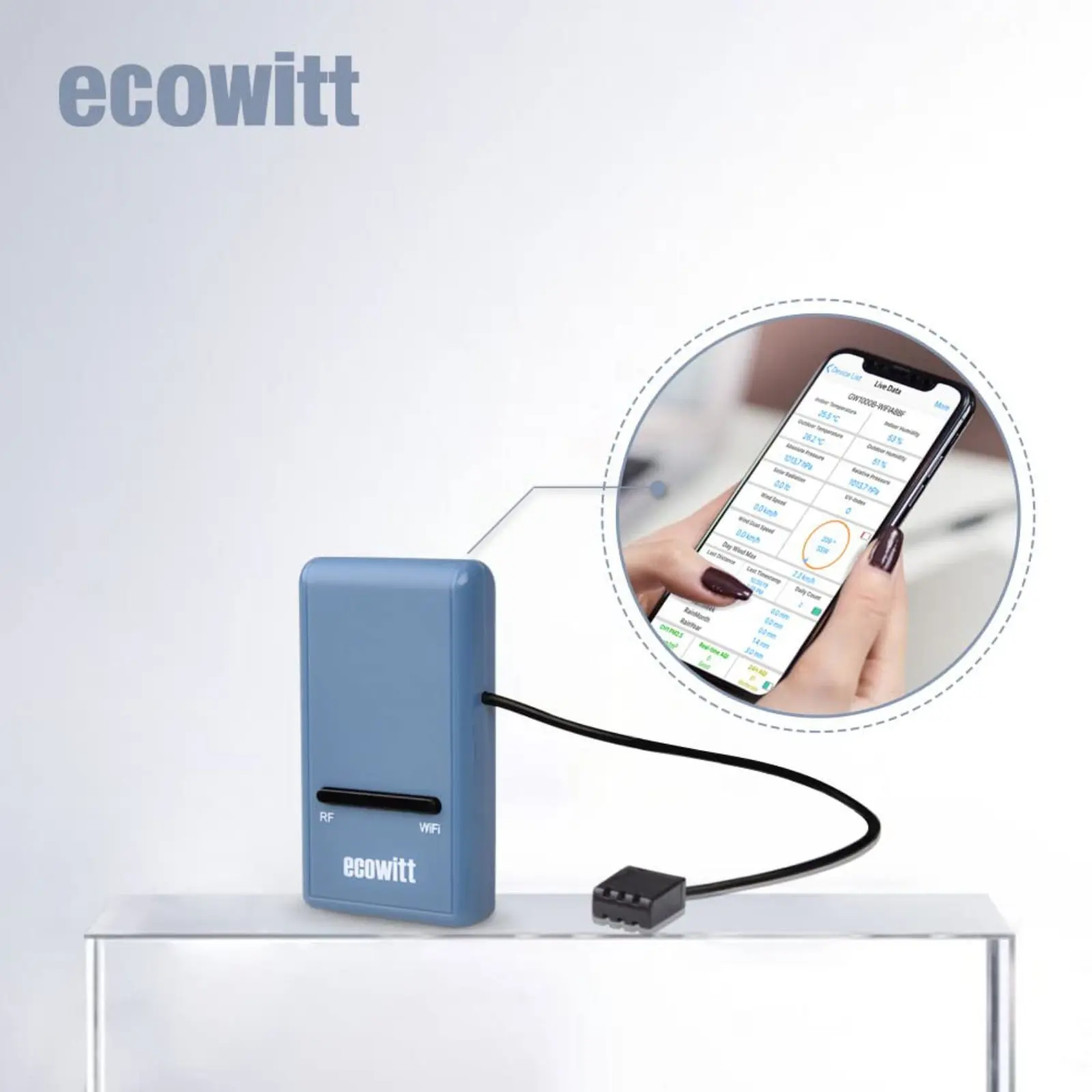 ECOWITT WS3910 Ingebouwde 4-in-1 weerstationssensoren, 7,5 inch Wifi Color LCD-scherm met CO2-sensor voor WS69/WS90 weerapparaat, intelligente IOT-verbindingsregeling
