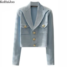 

KoHuiJoo Knitted Cardigan Oversize Women Spring New Long Sleeve Sweater Gold Button Single Breasted Sweaters Coat Korean Blue
