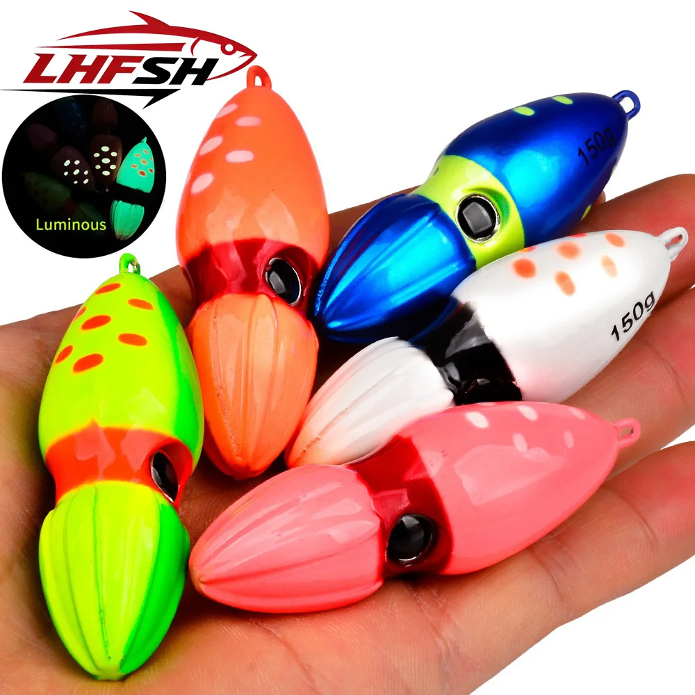 LHFSH 45g 60g 150g Kürbis Slider Jig Salzwasser Jigging Köder Langsam Jig Kopf Mit Rock Köder leuchtende Angeln Köder Snapper Grouper