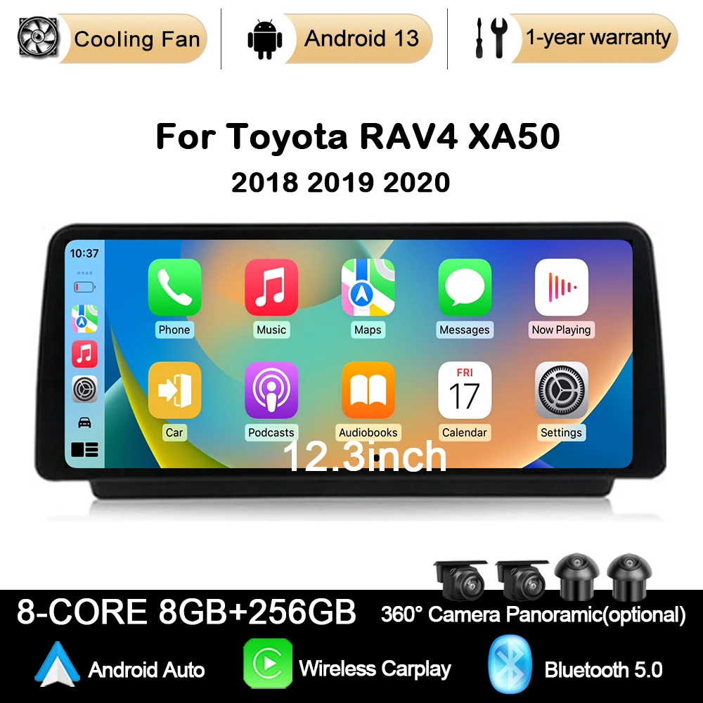 

Экран 12,3 дюйма для Toyota RAV4 XA50 2018 - 2020 Android 13 1920*720P 4G Автомобильный радиоплеер навигация GPS радио мультимедиа BT