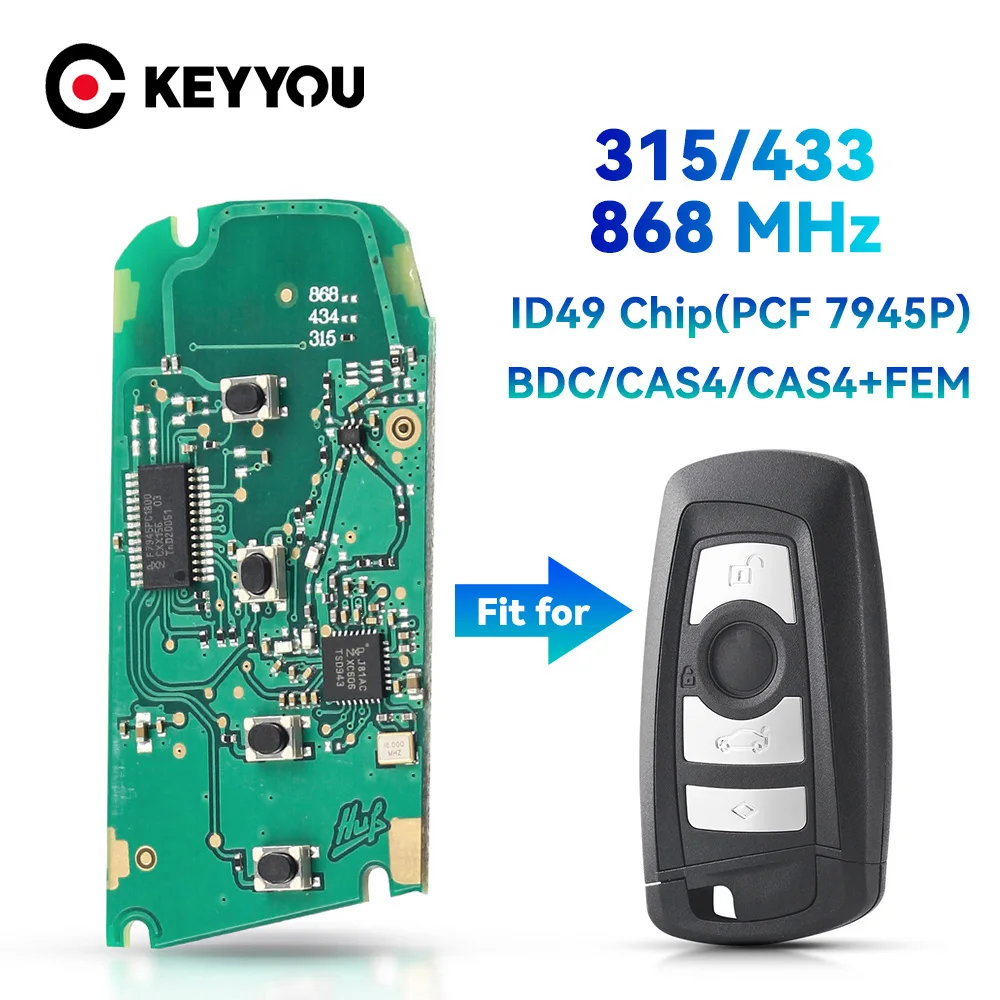 

KEYYOU Entry Remote Key Circuit Board For BMW 5 F Series X5 X6 F20 F21 F30 CAS4 ID49 PCF7945P Chip 315 434 868 MHz