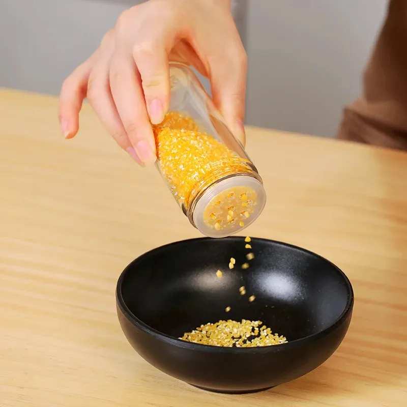 430 Stainless Steel Rotary Seasoning Bottle Round Head Glass Jar for Spices Kitchen Condimenters