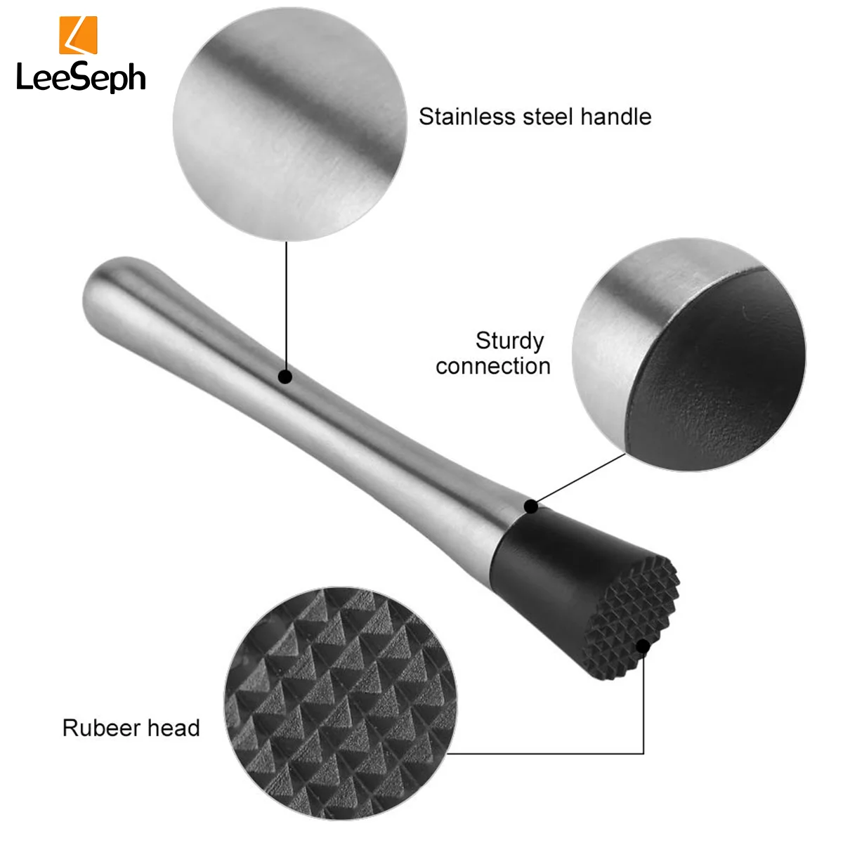 Professional Stainless Steel Cocktail Muddler With Grooved Nylon Head, Fruit Muddler Drink Muddler, Durable Easy Clean Bar Tool