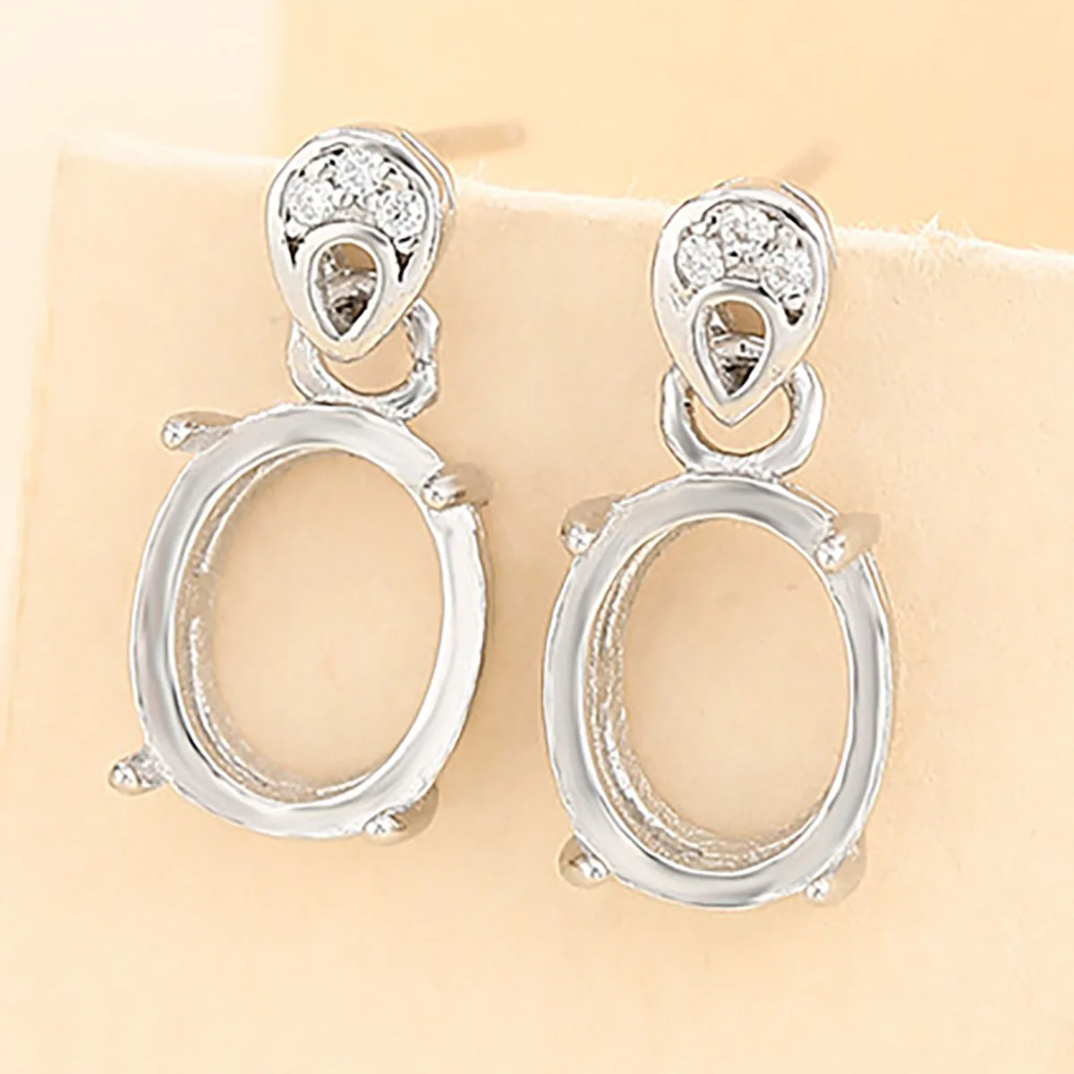 

S925 Sterling Silver 4 Claws Oval Blank Earring Bezel Base Setting Cabochon DIY Earring Jewelry Findings Making Accessories