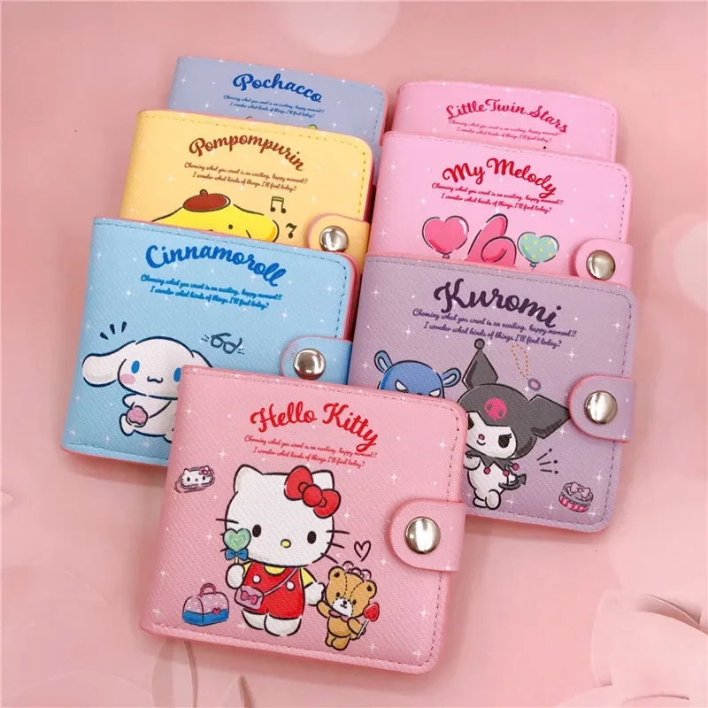 Sanrio Hello Kitty Coin Purse Cinnamoroll Melody Kuromi Sanrio Pu Casual Wallet Coin Purse Card Holder Cute Wallet with Buttons 5pc lot 18mm magnetic snap fasteners clasps buttons handbag purse wallet craft bags parts accessories diy replacement