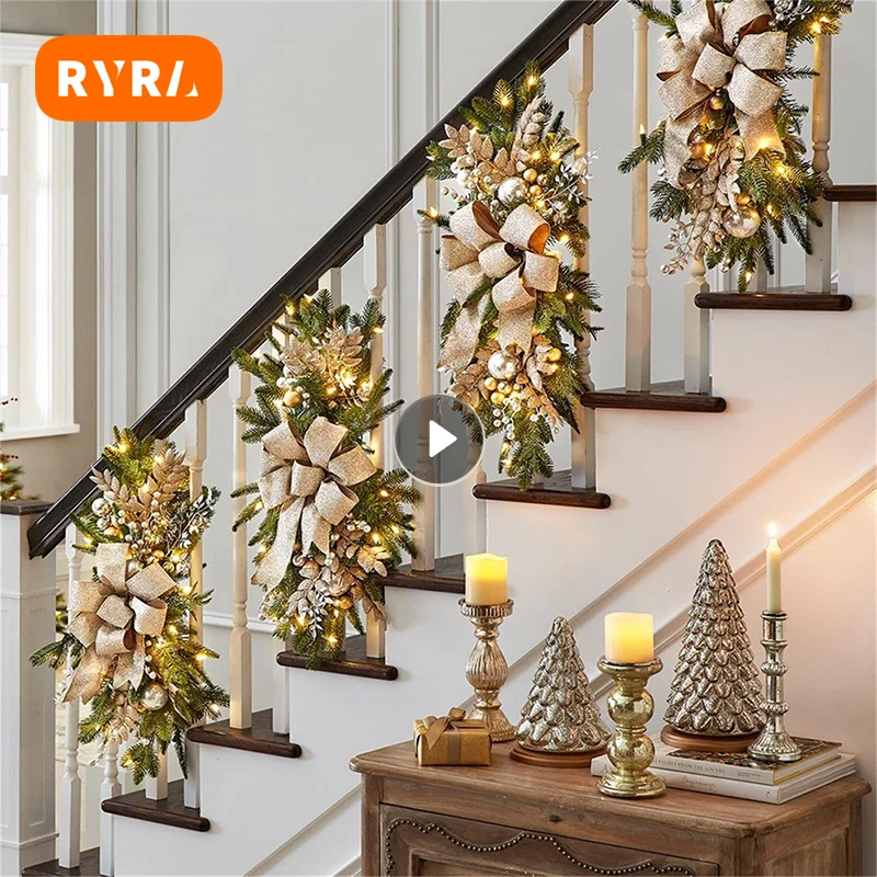 

Рождественский венок, рождественские венки для входной двери, окна, лестницы, лестницы, искусственные ягоды, сосновые конусы, венок, Рождественское украшение