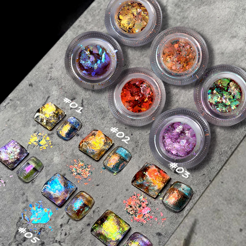 1Jar Crystal Fire Opal Star Aurora Nail Art Powder Untra-Thin Ice Dreamy High Flash Nail Paillettes Broccato Chameleon Paillettes