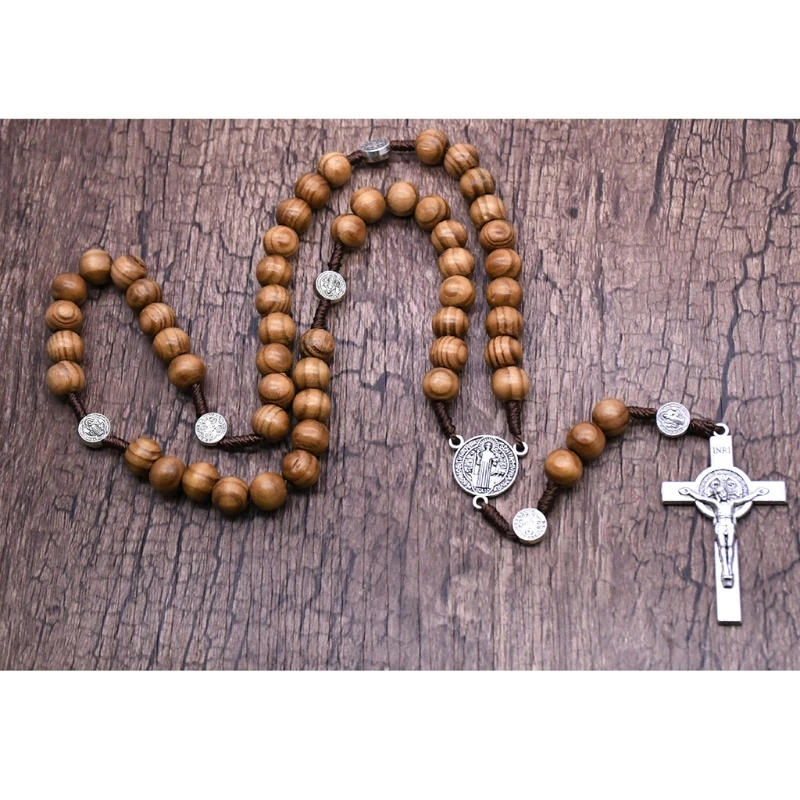Handmade Round Bead Rosary Necklace for Men with Cross Jesus Pendant