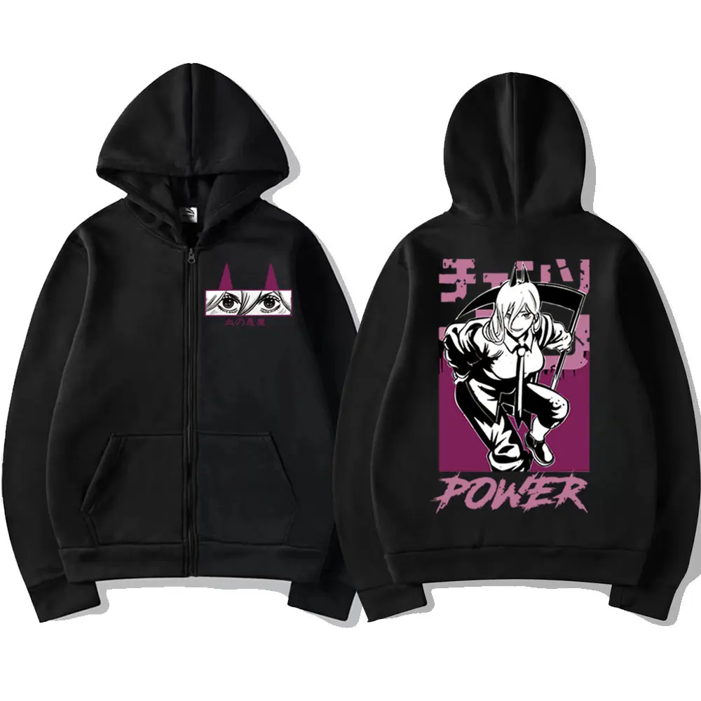 

Japan Anime Chainsaw Man Print Zipper Hoodie Makima Power Denji Manga Graphic Pullovers Men Women Casual Fashion Zip Sweatshirts