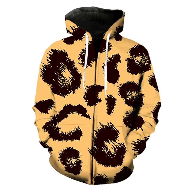 thumbnail image 1 of Sudadera con capucha y cremallera con estampado 3D de leopardo para hombre, estilo Harajuku, con textura de piel de animal, de manga larga, estilo hip hop, 1 of 4