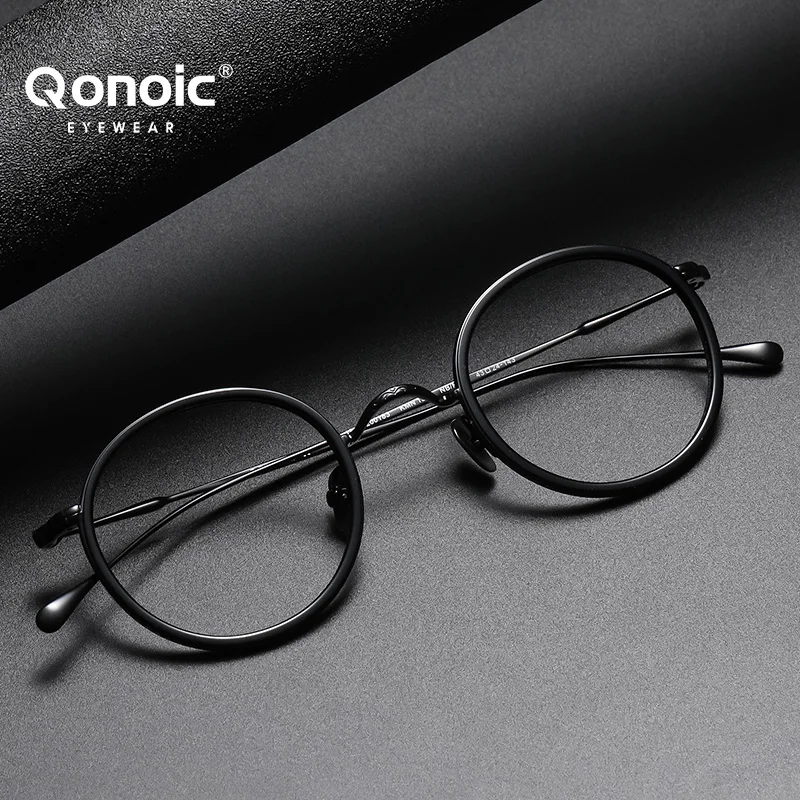 

QONOIC Elegant Pure Titanium Frame Unisex Glasses Women Men Round Optical Eyeglasses Lightweight Spectacle Frame