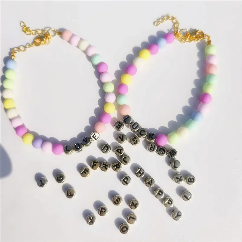 Adjustable Dogs and Cats Name Necklaces Colorful Beaded Pet Decoration Collars Small Dogs Accessories