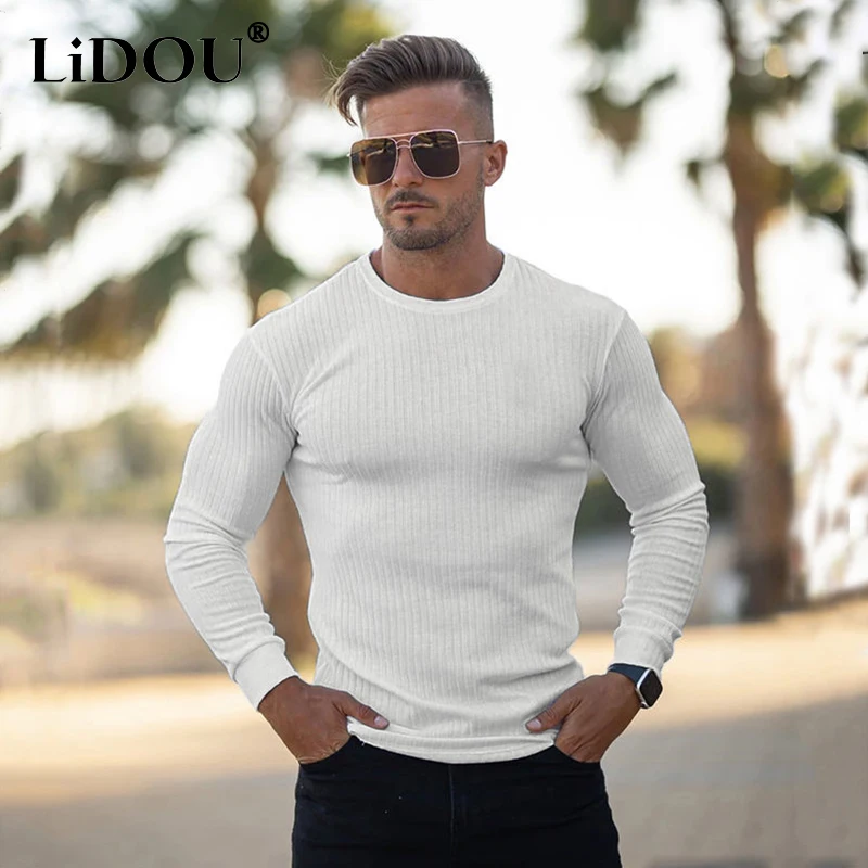 Autumn Fashion Solid Fitness Outdoor Thin Sweaters Men Long Sleeve Pullovers Man O-Neck Male Clothes Knitting Tops Pull Homme