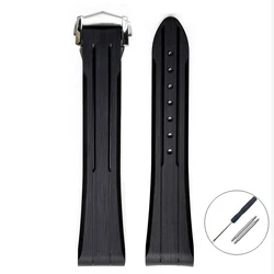 Curved Rubber Waterproof Sport Watch Strap with Folding Buckle - 20mm Bracelet - 21mm (Black)