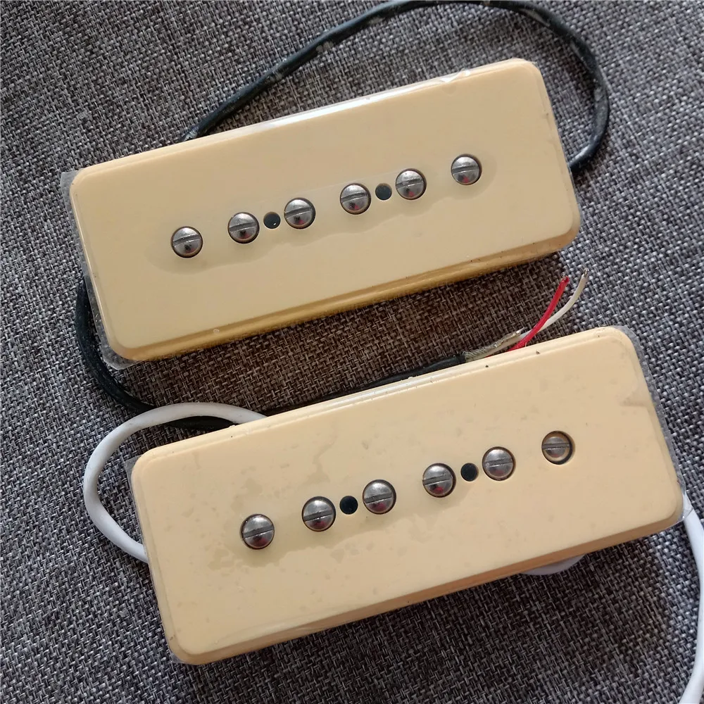 P90 Electric Guitar Neck and Bridge Pickups, Light Yellow, BJH-63, New
