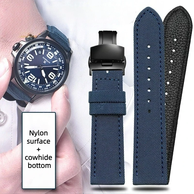 Per Citizen Blue Angel Longines Tissot Iwc Canvas Nylon Watch Strap Cinturino In Pelle Da Uomo 19 20 21 22Mm 23 24Mm Fibbia A Farfalla