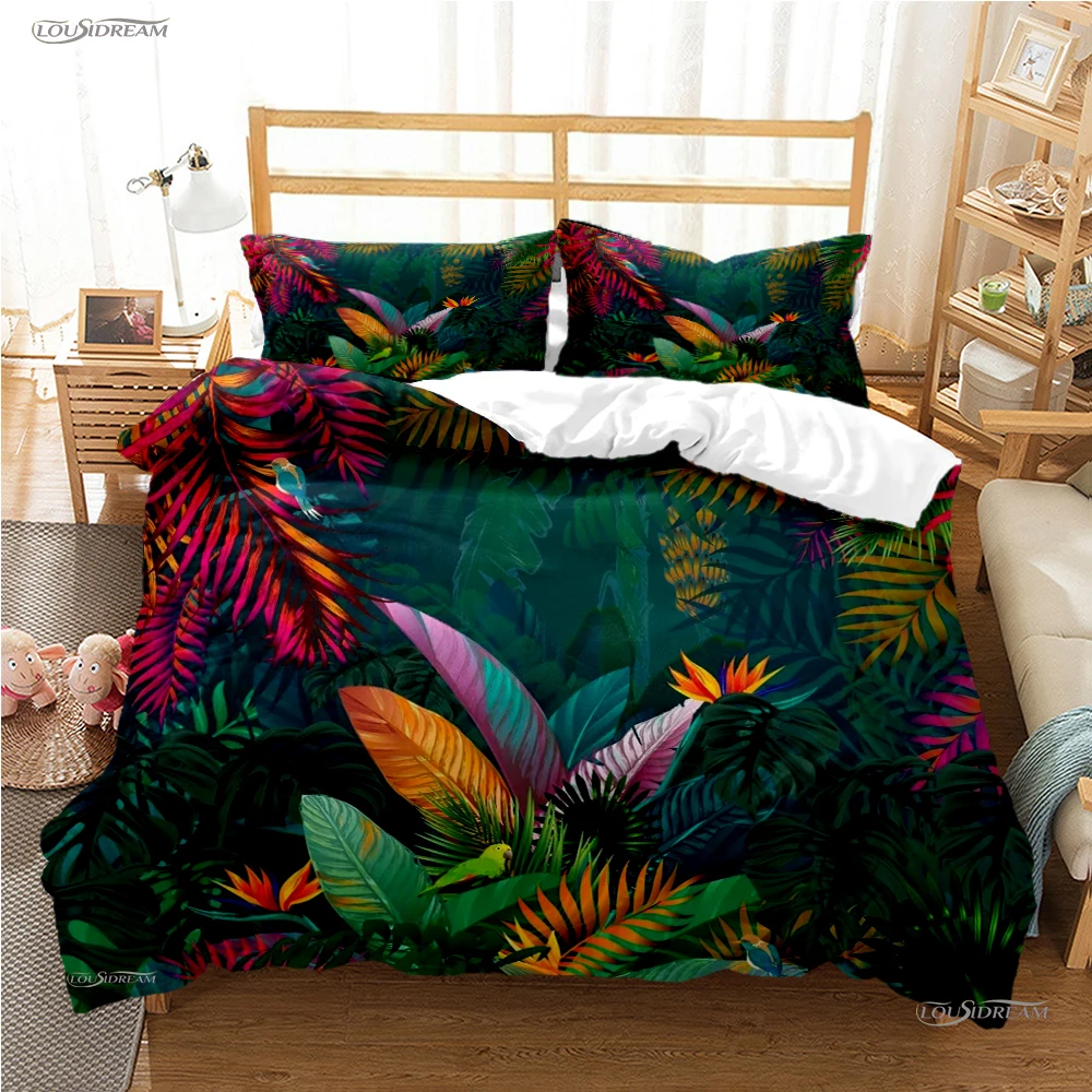 Tropical Leaf Fashon Duve All Season Duvet Cover Comforter Bedding Set Soft Quilt Cover and Pillowcases Single/Double/Queen/King 3