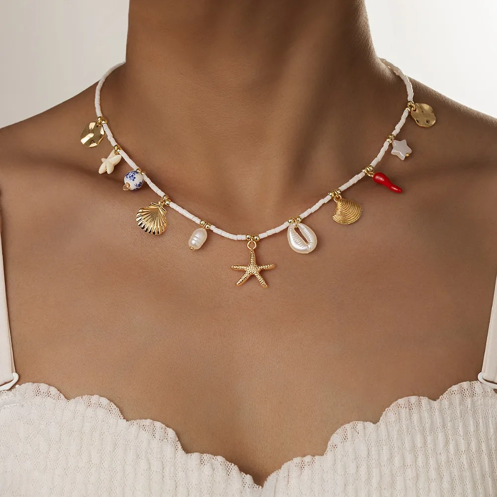 Boho Sweet and Cute Cherry Chili Pendant Necklace Fruit Cherry Strawberry Charms Necklace for Women Ocean Beach Jewelry Gifts