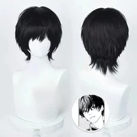Yoshida Hirofumi Anime Chainsaw Cosplay Perruque, Cheveux Synthétiques, Noir, Court, Degré de Chaleur, ixHomme 1