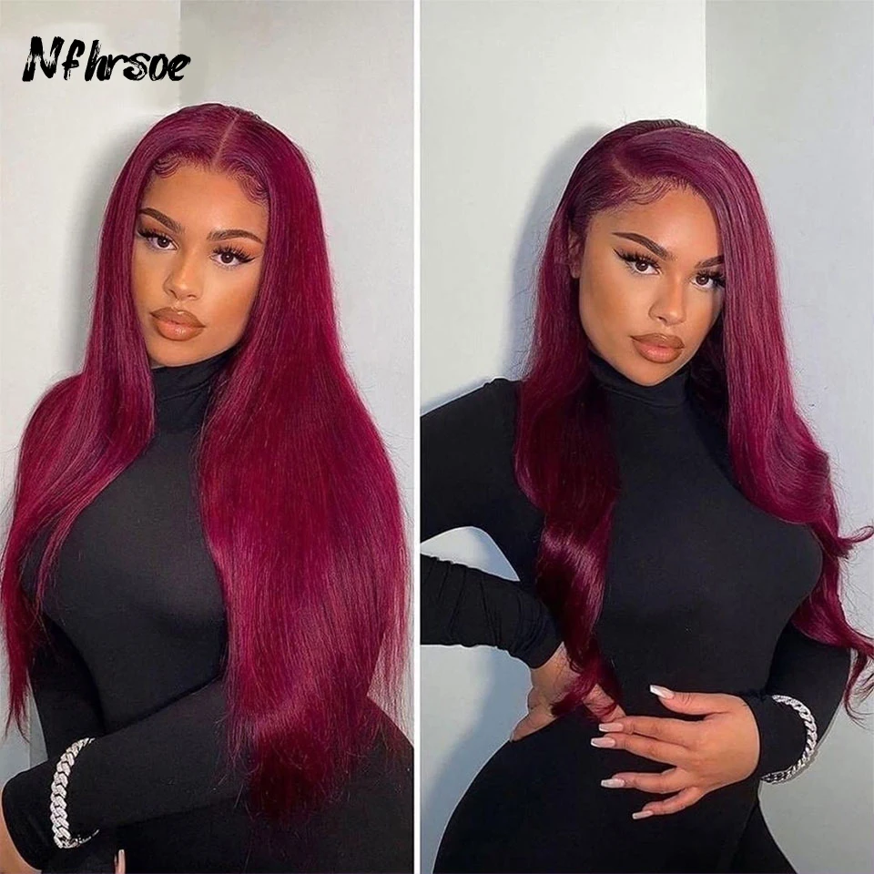 

Burgundy Colored HD Lace Front Human Hair Wigs 13x4 Human Hair Lace Frontal Wigs For Women Brazilian Straight Lace Frontal Wig