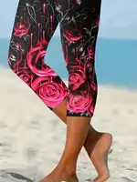 Plus Size 1XL-5XL Women's Fashion Home Leggings Women's Yoga Pants Floral Print Casual Seven-quarter Leggings - Image 5