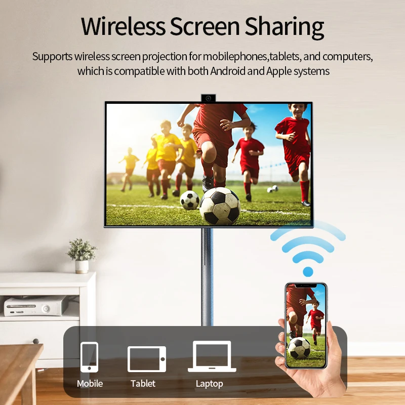 27 Inch Movable 128Gb Tablet Tv Interactive Charging Smart Television on Wheels Built in Speaker Portable Tv Lcd Smart