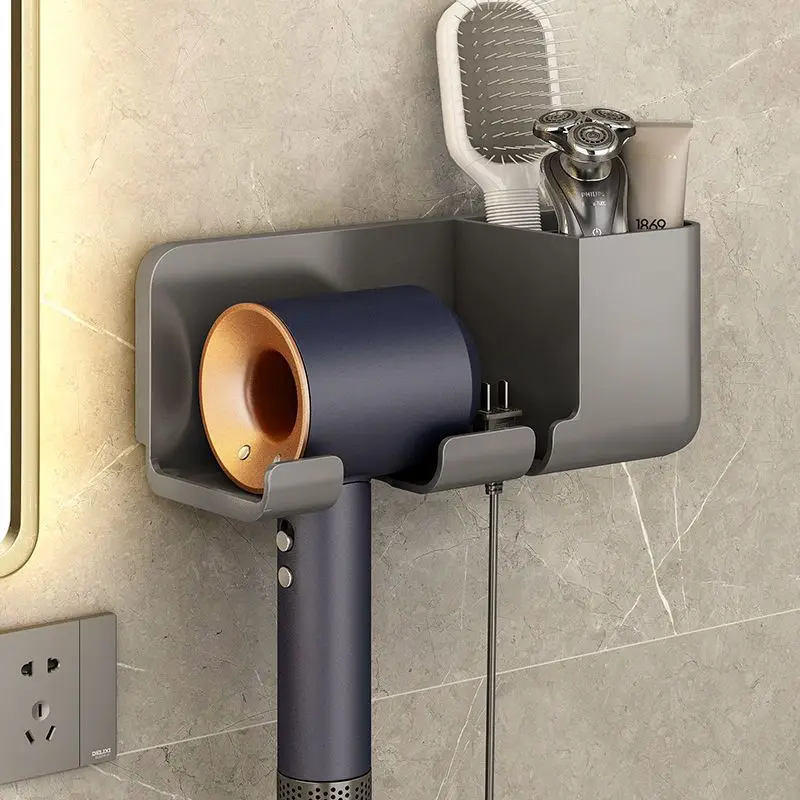 

Wall Mounted Hair Dryer Holder Bathroom Shelves Shaver Hair Dryer Stand with Storage Box Toilet Organizers For Blower