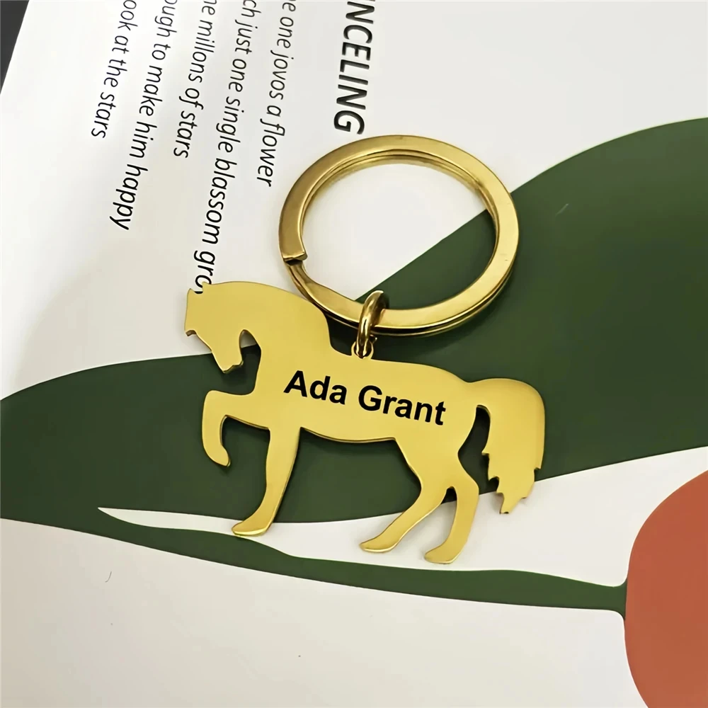Pferde-Schlüsselanhänger-Set Silber Goldfarben Edelstahl Schlüsselring mit Individueller Gravur Tier-Schlüsselanhänger für Freunde Liebhaber Geschenk – Detail 8