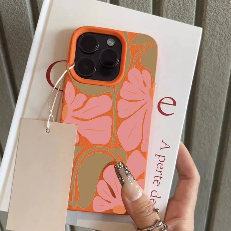 Charming Pink Floral Lychee Texture Soft Phone Cover