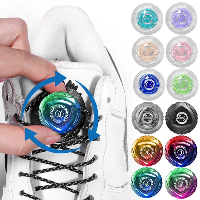 1pairColorfulMetalWireAutomaticBuckleRopeSneakerShoelacesKidsAdultNoTieShoeLaces