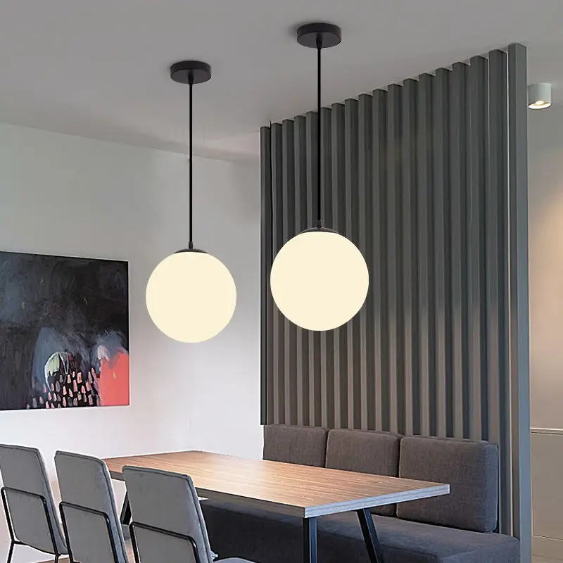 

Minimalist Glass Ball LED Pendant Lights White Globe Hanging Lamps For Bar Restaurant Bedroom Bedside Decoration Light pendant