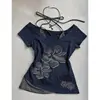 American Retro Vintage Short-sleeved T-shirt 2025 Summer Niche Design Short Fake Two-piece Strap Top 2000s Punk Aesthetic Tee
