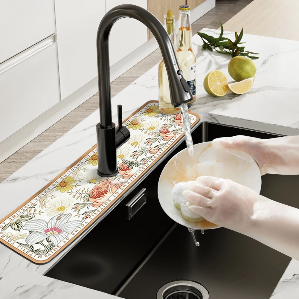 Diatomite Sink Splash Guard Kitchen Faucet Absorbent Mat Drip Catcher Drying Faucet Pad for Counter Bathroom Bar Tools