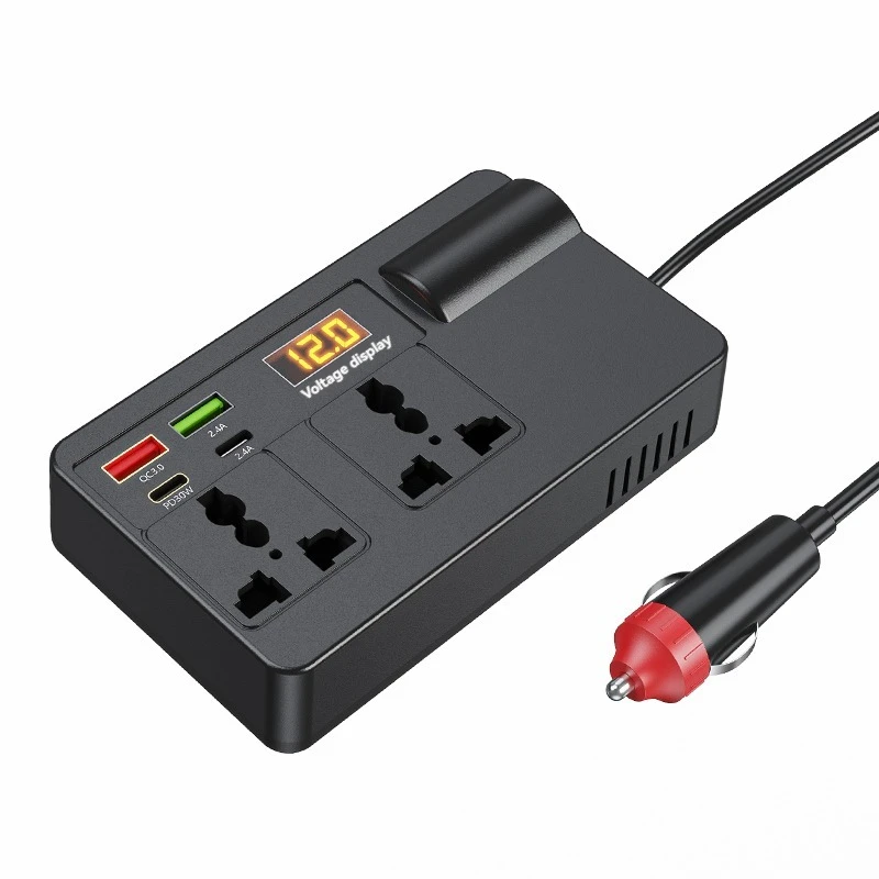 Car Inverter Power Adapter DC 12V/24V to AC 220V Converter QC 3.0 USB/PD/Type-C Chargers Voltage Detection ON/OFF Switch