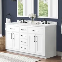 60" Double Undermount Sink Bathroom Vanity with Cultured Marble Countertop, Backsplash Included, 4 Doors 5 Drawers and Power Bar 1