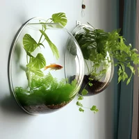Classic Round Geometric Pattern Plastic Wall Hanging Vase with Plant Stand Wall Decor for Green Plants and Flowers, Fish Bowl 1