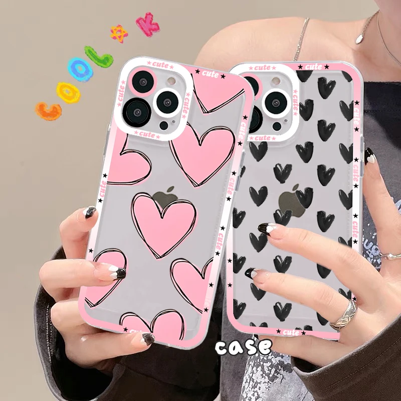 Love Heart Phone Case for iPhone 11 12 13 Mini Pro Max 14 Pro Max Case shell